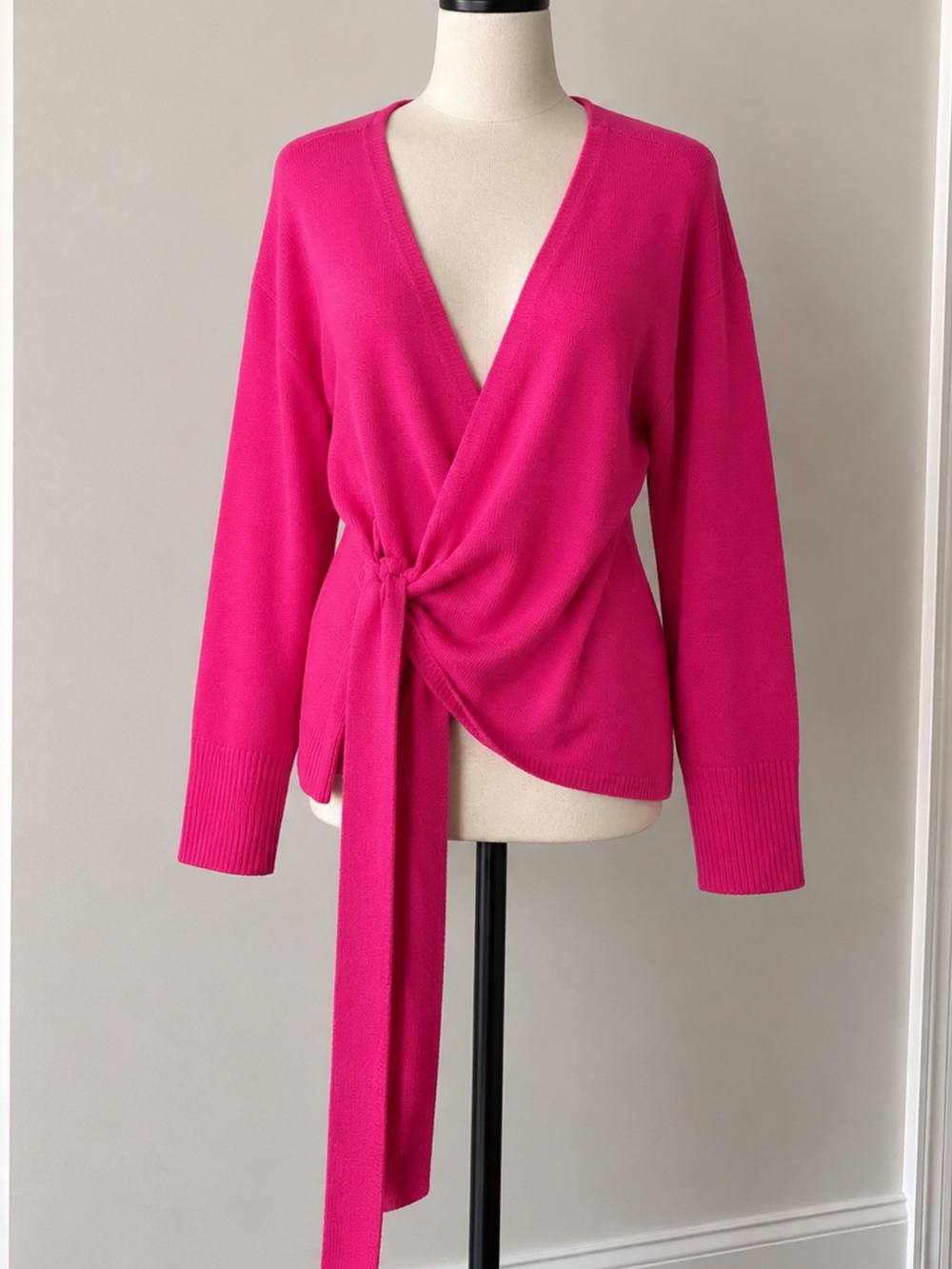 INC International Concepts Fuchsia Wrap V-Neck Tie Sweater